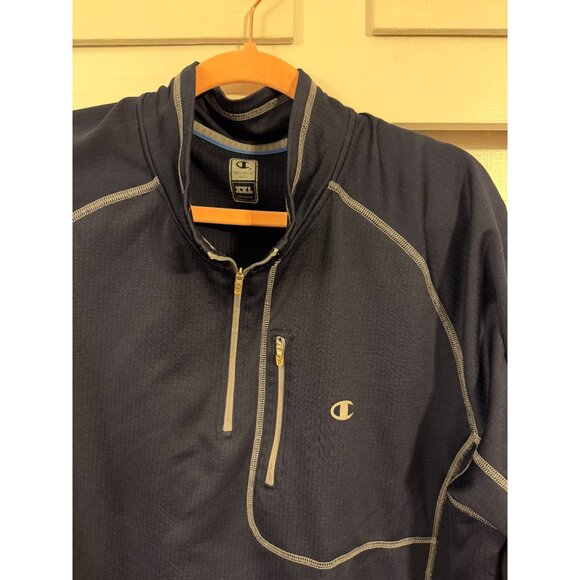 CHAMPION MENS 1/4 ZIP PULLOVER SWEATSHIRT NAVY BLUE/WHITE SZ XXL - Picture 2 of 2